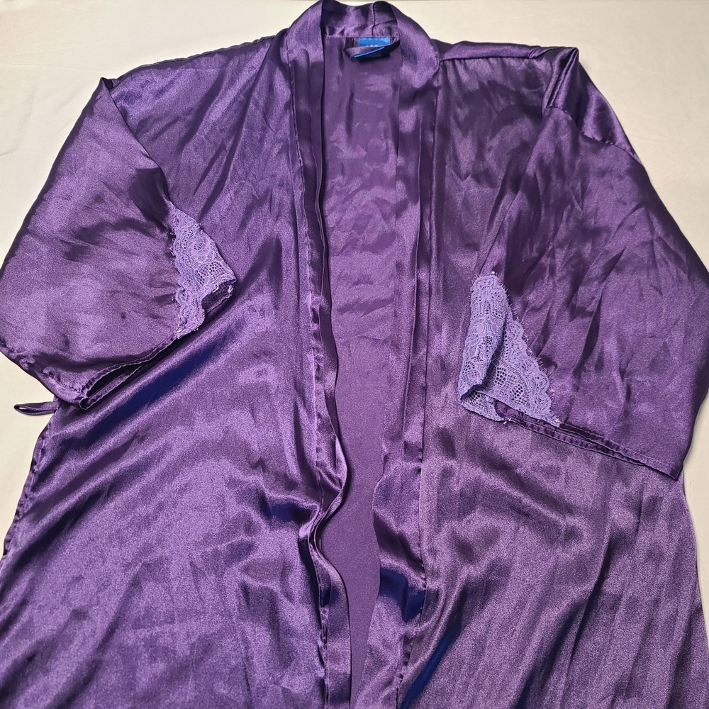 Apt. 9 Robe Womens Small Purple Satin Lace Trim Kimono Intimates Loungewear